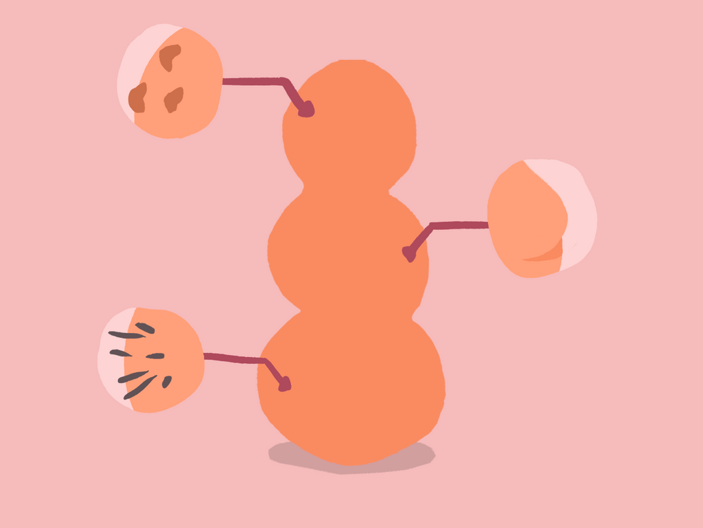 an illustration of a nondescript orange figure showing different puberty symptoms