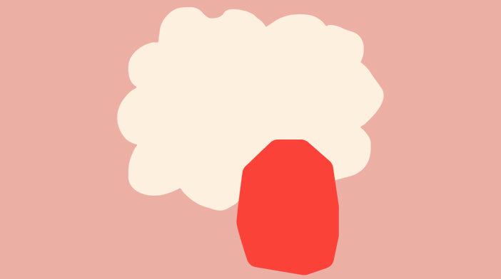 red oval on a cream cloud all on a pink background