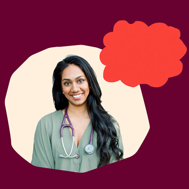 photo of a doctor with a red cloud in top right corner