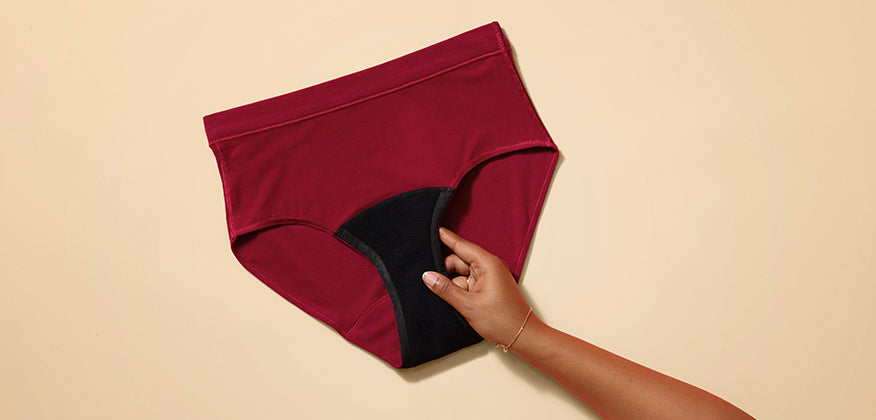 thinx period underwear in red showing off gusset