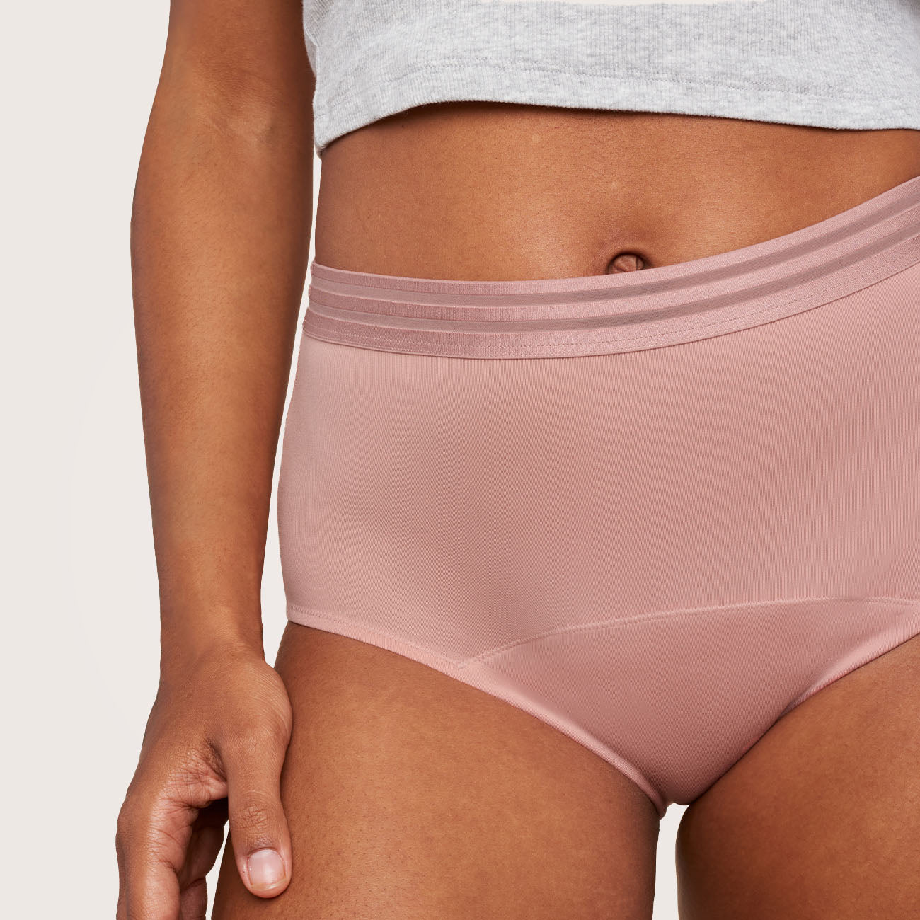 front view of hiwaist bladder leak underwear in pink