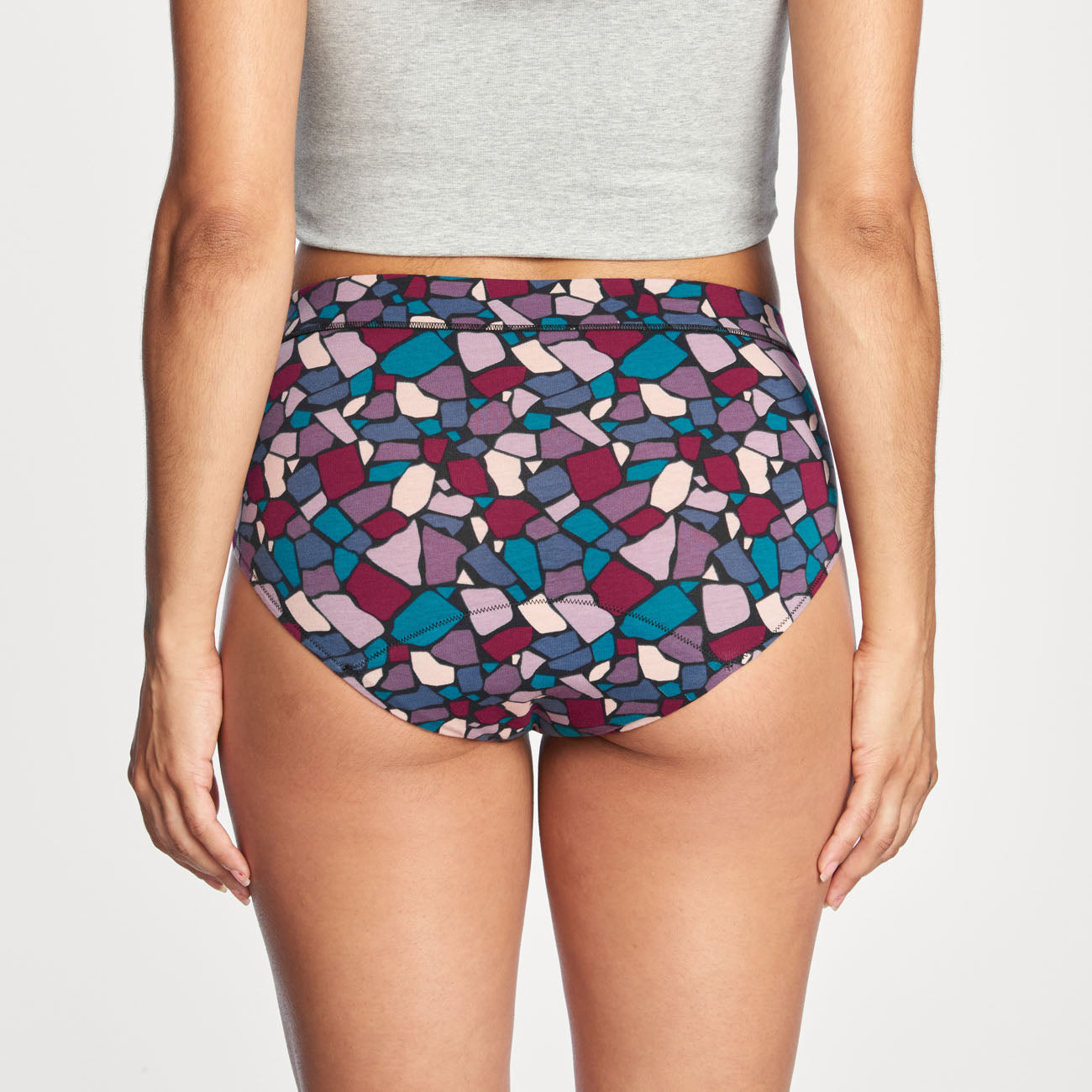 back view of everyday comfort brief in multicolor print